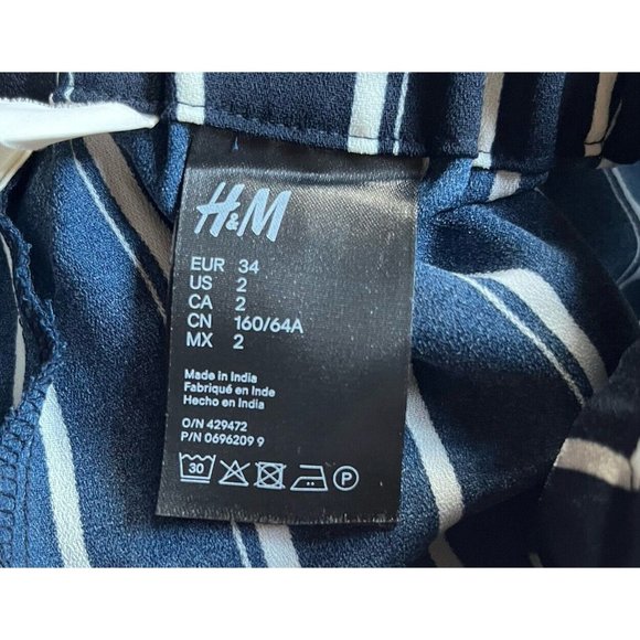 H&M Women Dress Pants Size 2 Blue Stripe Wide Leg High Rise Crop Paperbag - Picture 14 of 15